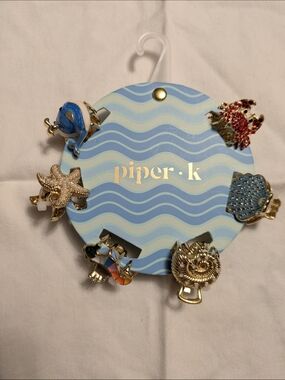 Piper K Ocean-Themed Hair Clips Set in Blue and Gold - Set Of 6